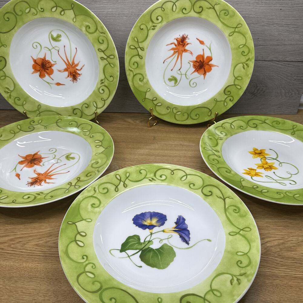 Westbury Court Lyrical Blooms Large Pasta Rimmed Bowl s 12-1/8” -set Of 5